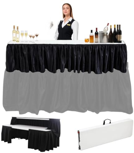Vercraft Tragbarer Bartisch mit Rock, schwarzer Rock, 1,8 m, Weiß | Klappbare Barerhöhung, mobiler Tisch, faltbar, tragbar, mit Tragetasche, für Veranstaltungen, Bankette, Hochzeiten, Picknicks