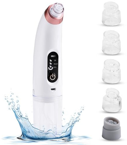 Aspiradora removedora de puntos negros, limpiador eléctrico de poros con 5 cabezales de succión, kit extractor de comedones recargable para acné facial, eliminación de puntos blancos para mujeres y