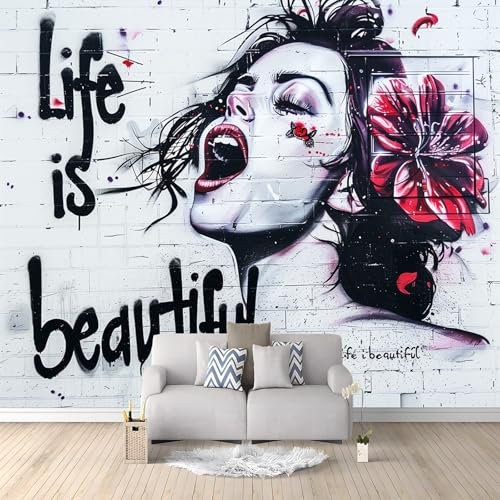 Papier Peint Panoramique 3D Femme Graffiti Peint Murale Chambre à Coucher Maison Décoration Intérieure, Papier Peint intissé fond pour Chambre D'Enfant Salon Murale 350x256 cm