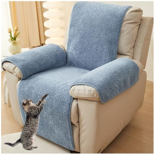 NNSMUN Sofa Armlehnenbezüge, Sesselschoner Sesselauflage, Fernsehsessel Schutzbezug Anti-Rutsch, Headrest Protectors for Recliners für Zuhause mit Kindern und Haustieren Hund (Blau,56X207cm)
