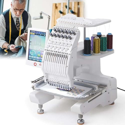 XDLYWUZIQ Gewerbliche Stickmaschine, Computergesteuerte Stickmaschine Mit 12 Nadeln Und Einzelkopf Und LCD-Display, Computergesteuerte Nähmaschine Für Den Heimgebrauch, Stickgröße 20 X 30 cm