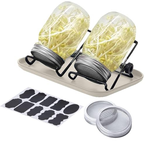 Kit de germination de germination - Kit de germination de bocaux Mason | Kit de culture de germination de grande valeur avec support et plateau en acier inoxydable, kit de germination de bocaux Mason