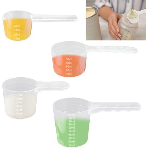4 Piezas Cuchara Medidora Gramos De Plastico,40ml/50ml/70ml/100m Plastico Transparente Cuchara Dosificadora con Escala,Cucharas Medidoras de Plástico Reutilizables,para Cocina Condimento,Aceite,Café