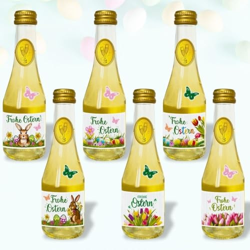 6x Piccolo 0,2l Geschenk zu Ostern Ostergeschenk für Frauen: Frohe Ostern Sekt Secco Beerenperlwein | Sekt halbtrocken | prickelnd frischer Perlwein aus weißen Beeren