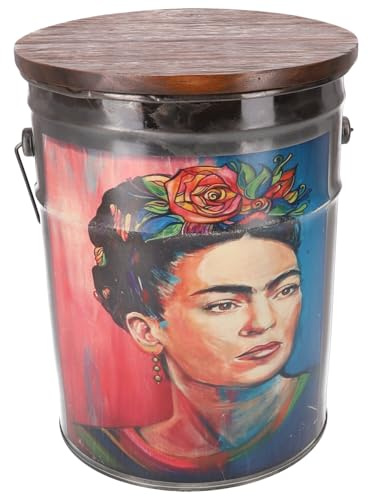 GURU SHOP Hocker Eimer Sitzschemel mit Holzdeckel, Vintage Mülleimer, Frida | Stabiler Metalleimer im Vintage-Look, vielseitig einsetzbar, rustikaler Holzdeckel, ideal für Wäsche oder Müll.