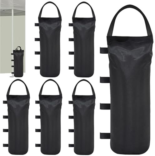 LEKEFETO Lot de 6 sacs de sable pour tente : 50 x 20 cm Sac de sable lesté avec longue ceinture, tissu Oxford 800D lesté, sac de sable lesté avec longue ceinture, pour tonnelle, jardin, plage