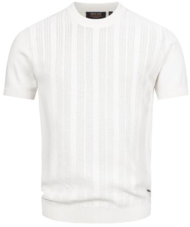 Indicode Herren INVarson T-Shirt mit vertikalem Strickmuster | Herrenshirt Sommershirt Männer Offwhite, XXL