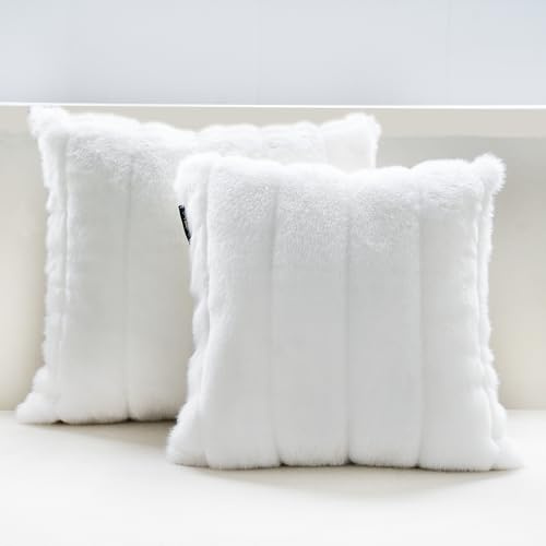 INCHGRASS Fell Kissenbezüge 45.7x45.7 cm - Luxuriös flauschiges 2er Set für Sofa & Bett, Super weiche dekorative Kissenhüllen Wohnzimmer in Weiß