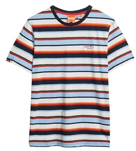 Superdry Herren Essentials Stripe T-Shirt Finster Marineblauer Surf-Streifen XXL