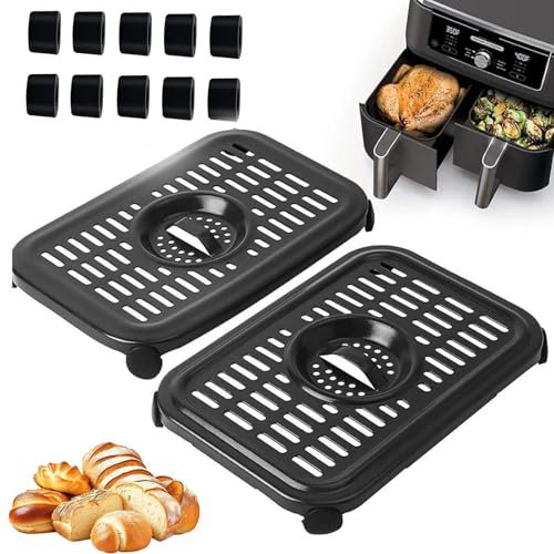 Air Fryer Accessories for Ninja Foodi AF300UK, Replacement Air Fryer Crisper Plate Grill Plate Tray Accessories with 10 Rubber Bumpers, Non-Stick, Dishwasher Safe (Set A)