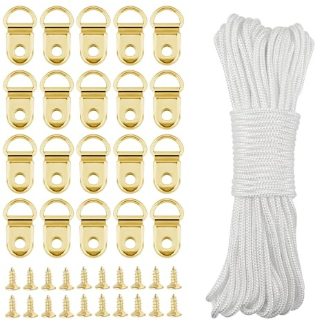 PEAPIN 20M x 2MM Picture Hanging Cord White Nylon Picture Wire | Heavy Duty for Frames & Mirrors With 20 Hooks and 20 Screws Strong Load Bearing Picture Hanging Kit Wall Hanging Wire Set
