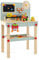 COSTWAY Wooden Kids Workbench, Children's Tool Bench with Play Tools Set, Blackboard, Rotatable Clock & Storage Shelf, Toddlers Construction Pretend Role Play Set for Ages 3 + (Blue+Natural)