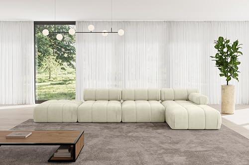 ALTDECOR Modulares Sofa Ecksofa in L-Form Corner modular Sofa Eckcouch Couch Wohnlandschaft Cauchsofa Polstersofa Lizur-L2-380x160x70 cm Beige