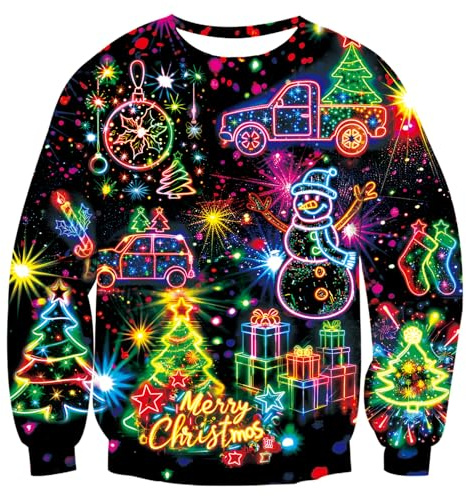 ALISISTER Men 3D Novelty Christmas Jumpers Sweater Neon Xmas Tree Pattern Xmas Pullover Sweatshirt Festival M