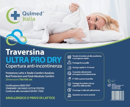 QUIMED ITALIA - Wasserdichte Matratzenauflage für Einzelbett, saugfähig und wiederverwendbar bis zu 500 Wäschen, antiallergisch, Größe 75 x 90 cm