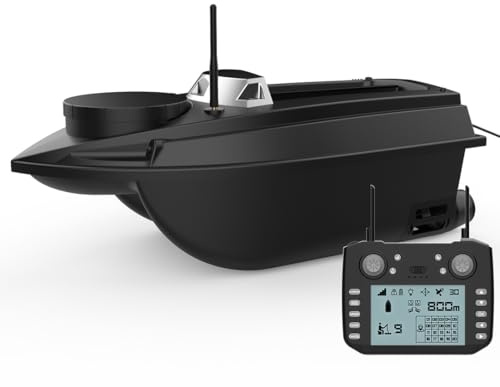 ExPrismarx Barca da esca RC, V030 12 V 2.4 G ad alta velocità GPS da pesca con telecomando da 800 m con 40 punti di riferimento e capacità di 3 kg a doppia tramoggia, ideale per pesca alla carpa