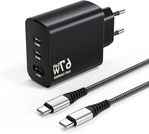 67W USB C Ladegerät 3-Port USB C Netzteil PD Charger 65W PPS Schnellladegerät für MacBook Pro/Air, iPhone 17 Pro Max/16/15/14/13, iPads, Galaxy S25 Ultra/S24/S23/S22, Pixel, Tablet, Laptop, Handys