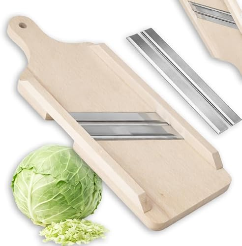 FEINZ Krauthobel 36 cm Buchenholz | Edelstahlklingen, Sauerkraut, Gemüse, Hobelschneider, austauschbare Klingen, Küchenwerkzeug