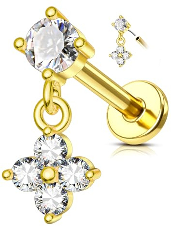 Agrewd Gold Helix Piercings Stecker 16G Blume Conch Tragus Stecker 316L Chirurgenstahl Labret Lippenpiercing 6 8 mm Ohne Gewinde Knorpel Piercing Ohr für Frauen