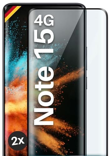 moex CurveProtect für Redmi Note 15 (4G) Panzer Schutzglas, Full Screen Schutzfolie randlos, ganzer Bildschirm komplett abgedeckt, Panzerfolie Curved 3D Glas Folie, Schwarz 2 Stück