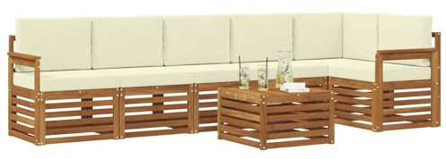 vidaXL Sofagarnituren 7 pcs Natur und Creme Massivholz Akazie, Moderne Garten-Sofagarnituren, robuste Loungemöbel, Akazienmodule für entspanntes Chillen im Freien