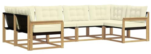 vidaXL Outdoor-Sofagarnitur mit Kissen 6 pcs Weiß und Creme, Garten-Sofa, modernes Outdoor-Sitzset, strapazierfähige Terrassenmöbel, gemütliche Lounge für Dein Wohnzimmer
