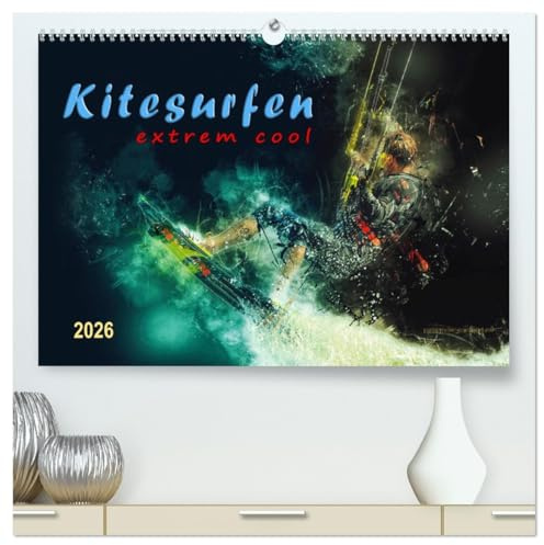Kitesurfen extrem cool (hochwertiger Premium Wandkalender 2026 DIN A2 quer), Kunstdruck in Hochglanz: Kitesurfing, eindrucksvolle Bilder dieses ultimativen Funsports. (CALVENDO Sport)