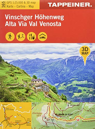 3D-Wanderkarte Vinschger Höhenweg: Carta escursionistica 3D - Alta via della Val Venosta (Kombinierte Sommer-Wanderkarten Südtirol: Topografische Karte + 3D-Panoramakarte)