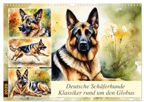 Deutsche Schäferhunde - Klassiker rund um den Globus (Wandkalender 2026 DIN A3 quer), CALVENDO Monatskalender: Freund und Helfer des Menschen (CALVENDO Tiere)