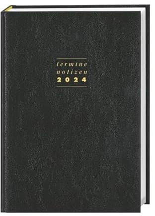 Terminer A5 2024. Schwarzer Terminkalender mit hochwertigem Kunstledereinband. Wochenplaner mit Zitaten und Lesebändchen. Taschenkalender 2024 zum Planen von Terminen.