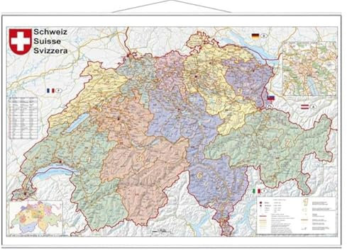 Schweiz Postleitzahlen - Wandkarte mit Metallbeleistung NEUE AUFLAGE