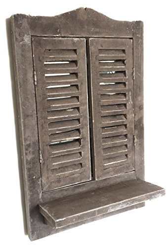 Best Value Here Distressed Wood French Country Home Garden Mirror Window Aged Look Working Shutters Wood Frame White Wash Brown (Rustic Brown)