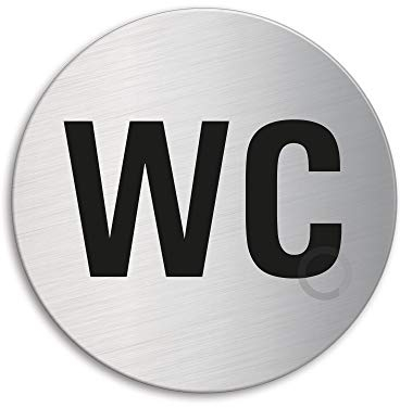 Cartello - WC | Targhette Targa acciaio inox Ø 75 mm autoadesivo | Ofform Design Originale No.8480