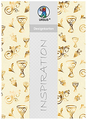 Ursus 59914602 - Designkarton, Charity, Kelche, gold, DIN A4, 200 g/qm, 5 Blatt, mit Banderole, aus Starlight, Pearl Effekt mit Heißfolienprägung, ideal für kreatives Basteln