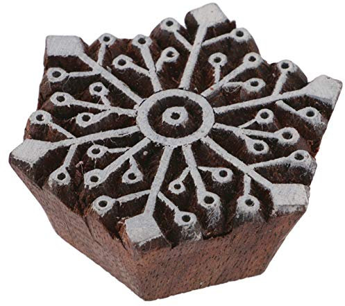 GURU SHOP Indischer Textilstempel, Holz Stoffdruckstempel, Blaudruck Stempel, Druck Modell - 6x6 cm Schneeflocke 1
