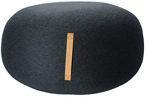 HÜBSCH Pouf Rund aus Wolle mit Ledergriff Dunkelgrau Ø 75 cm 709006