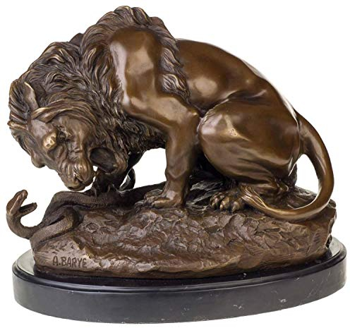 Bronzeskulptur Bronze Figur Statue Löwe Schlange nach Barye im Antik-Stil Replik