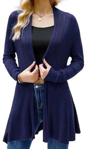 iClosam Cardigan Casual Donna Aperto sul Davanti a Maniche Lunghe Lunghezza Media A-Blu Navy,XL