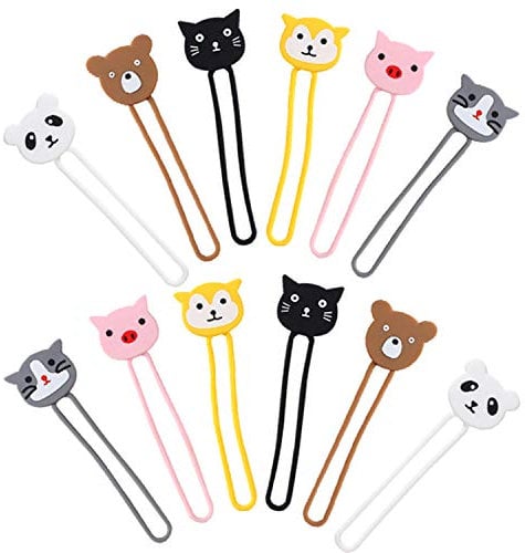 Aquarius Silicone Straps Holder with Animal Shapes Cartoon Cord Cable Organisers 12 Assorted Pcs