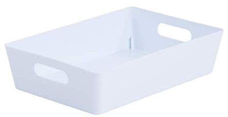 Muddy Hands Pack of 2 Plastic Storage Baskets with Handles – Large Shallow, White Rectangular Storage Boxes – Heavy Duty Organiser for Kitchen, Bathroom, Bedroom & Office