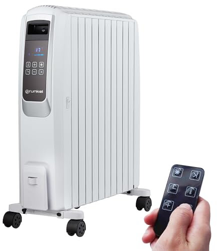 Grunkel - Radiador digital de aceite de 10 elementos - Termostato inteligente, modo ECO, panel LED digital, mando a distancia - Blanco (10 Elementos)