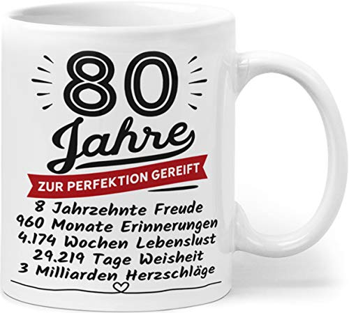 Geburtstag Geschenk 80 - Geburtstag 80 Jahre Zur Perfektion Gereift - Geburtstagsgeschenk für Frauen Männer - Keramik 330ml
