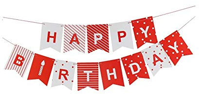 Topways® Rotes und weißes 3M-Banner für Mädchengeburtstagsparty-Dekorationen – Happy Birthday Schwalbenschwanz-Flaggen-Wimpelkette Zubehör