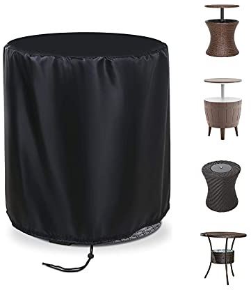 Onlyme Patio Cool Bar Cover Round - Wicker Ice Bucket Cocktail Coffee Table Cover for 7.5 Gallon Beer and Wine Cooler, Hot Tub Side Table, Black (52x58cm)