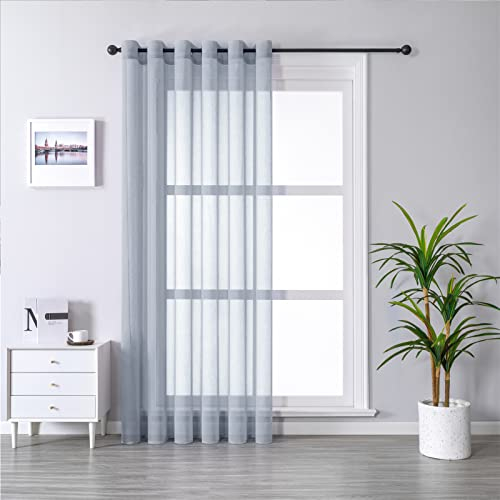 MRTREES Voile Gardinen Vorhang halbtransparent kurz mit Ösen in Leinenoptik Stores Gardinen Schals für Wohnzimmer Schlafzimmer Kinderzimmer Grau 228×228cm (H×B) 1er Set