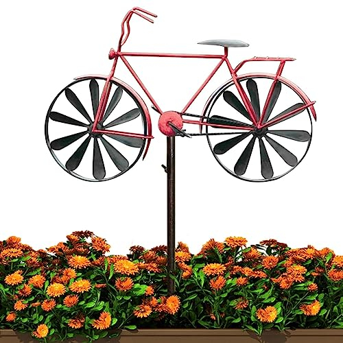Teksome Windspinner aus Metall | Motorrad-/Fahrrad-Windspiele für Hof und Garten | Fahrrad-Gartenstecker-Dekoration | Windskulpturen und Spinner für Vorgarten, Rasen
