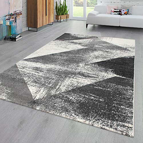 TT Home Wohnzimmer Teppich Kurzflor Abstraktes Design Pastell Used Look Modern Bunt, Farbe: Anthrazit, Größe:160x230 cm
