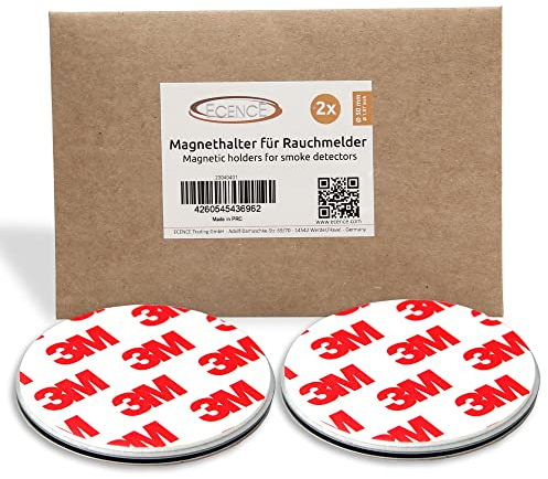ECENCE Plaque Aimantée adhésive pour Détecteur de Fumée 2 Supports Magnétiques autocollants Ø50mm, Montage Magnétique pour Détecteurs d'Incendie