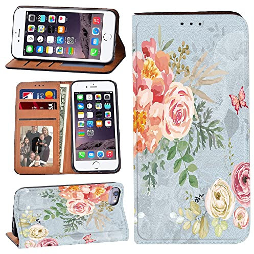 Printed Phone Case Fit iphone SE 2 (2020), iphone 6 / iphone 6S Soft Silicone TPU inner case + PU Leather Flip Wallet Stand Phone Case Cover for Apple iphone 7/ iphone 8 (vintage floral paint)