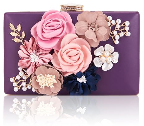 Milisente Women Clutch Bag Flower Evening Bag Handbag Wedding Clutch Purse (Purple)